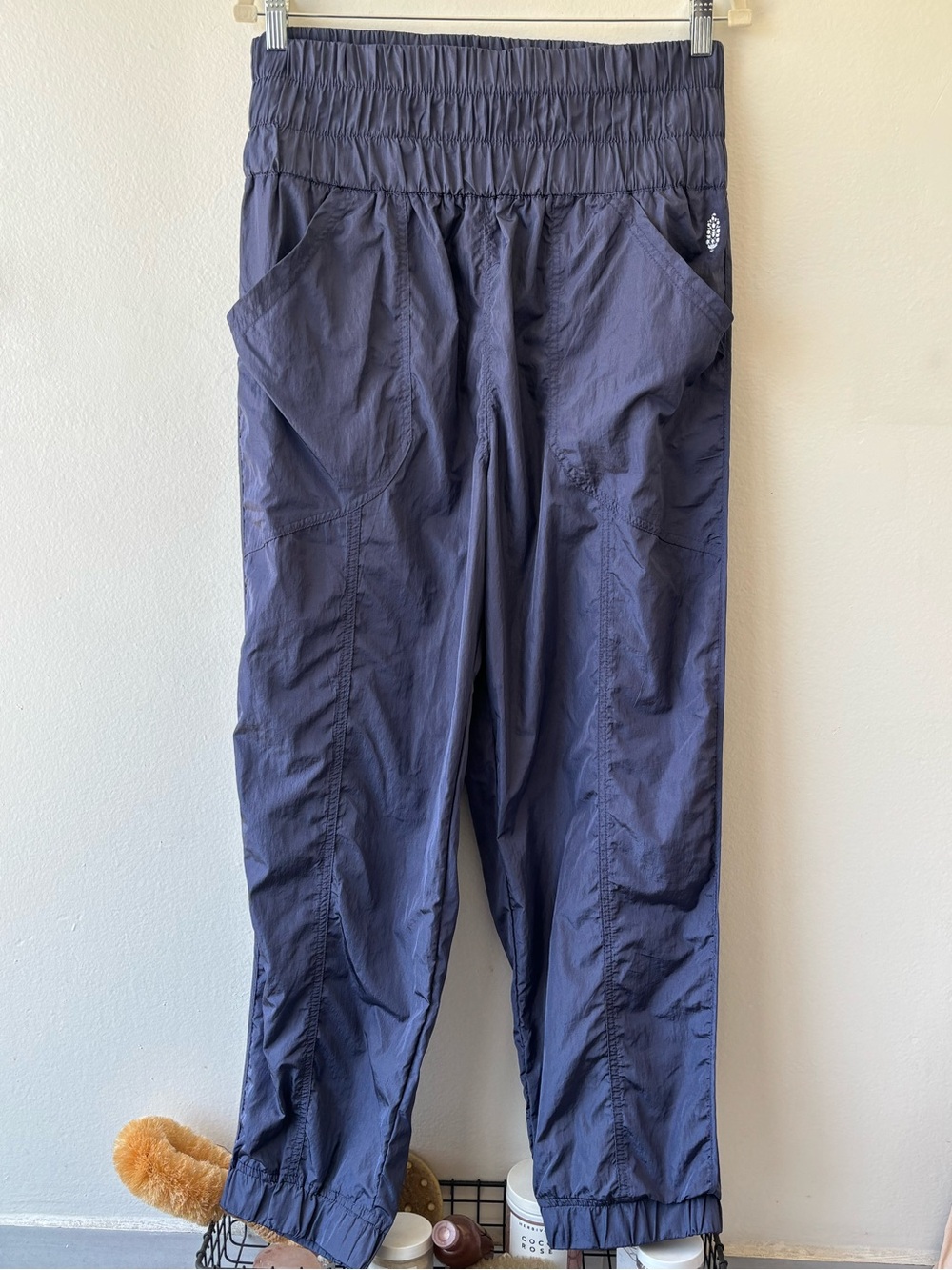 Free People Relaxed Elastic-Waist Track Pants in Navy